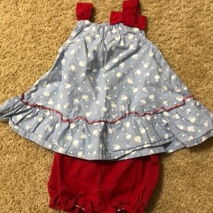 Red and denim 6/9M set
